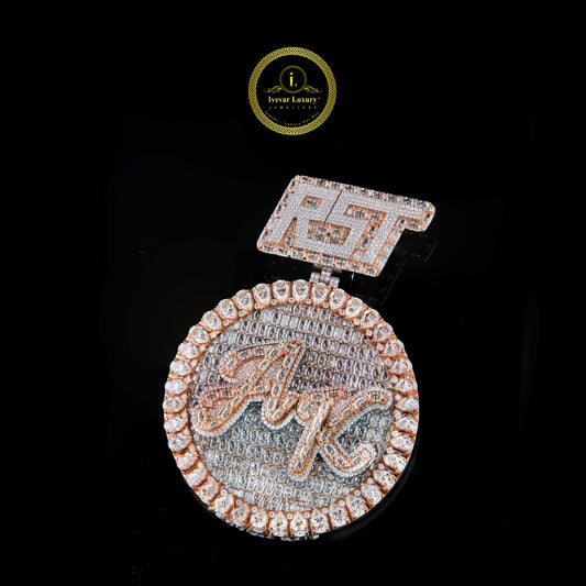 Custom Initial Medallion Pendant Mix Shape Moissanite Diamond Hip Hop Jewelry