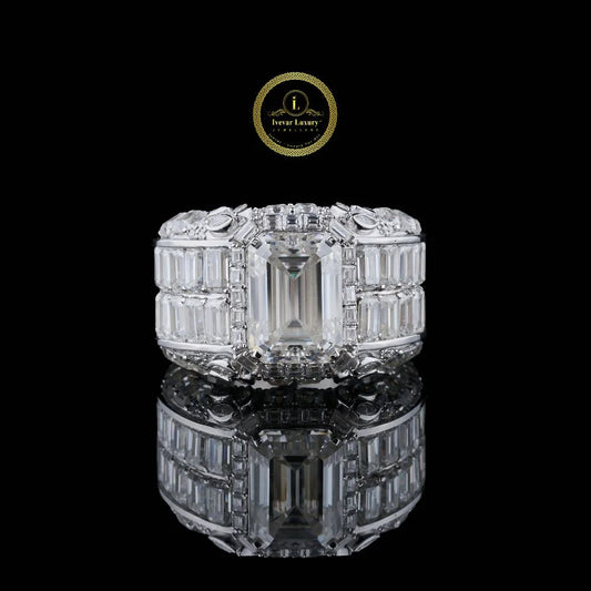 Luxury 4 CT Emerald Cut Lab Grown Diamond Statement Ring in White Gold By Ivevar