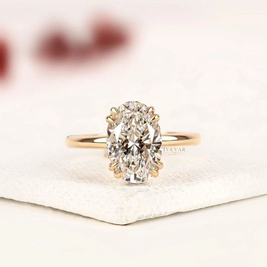 Oval Lab grown Diamond Hidden Halo Personalized Letter "GA" Ring
