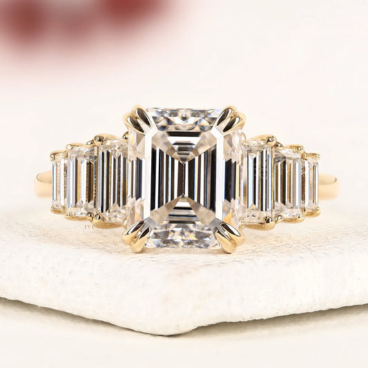 Emerald Cut Lab Grown Diamond Five Stone Ring in Gold