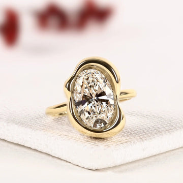 Oval Cut Freeform Bezel Lab Grown Diamond Engagement Ring