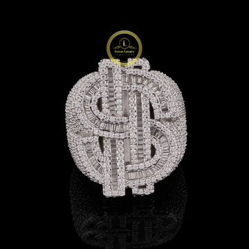 Fully Iced Dollar Sign Moissanite Diamond Ring by Ivevar