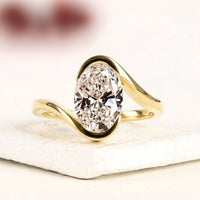 3.00 CT Infinity Oval Cut Lab Grown Diamond Ring Modern Sculptural Solitaire in Yellow Gold