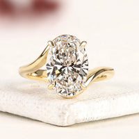 3.00 CT Eternal Grace Oval Cut Moissanite Diamond Ring Sculpted Yellow Gold Solitaire