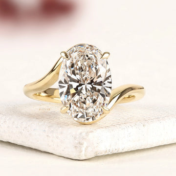 3.00 CT Eternal Grace Oval Cut Moissanite Diamond Ring Sculpted Yellow Gold Solitaire