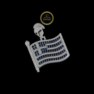 Luxury Lab Diamond Spartan Helmet American Flag Pendant with Blue Stones Hip Hop Jewelry Design By Ivevar