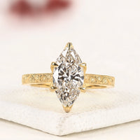 3.00 TCW Marquise Cut Lab Grown Diamond Solitaire Ring Vintage Gold Elegance with Timeless Brilliance