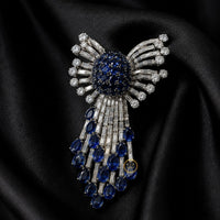 Sapphire Crystal Tassel Brooch Luxury Blue Statement Pin