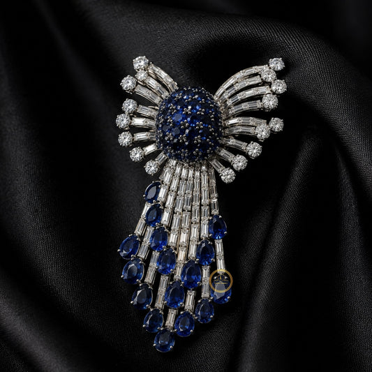 Sapphire Crystal Tassel Brooch Luxury Blue Statement Pin