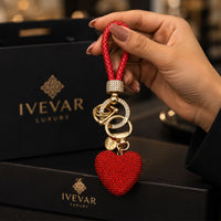 Romantic Crystal Heart Purse Keychain with Braided Loop Keyring