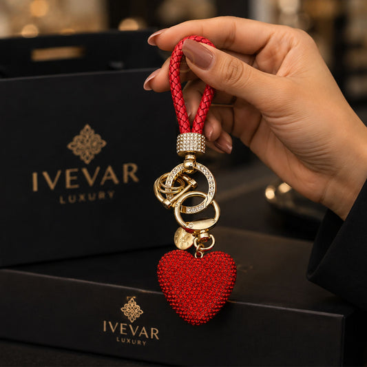 Romantic Crystal Heart Purse Keychain with Braided Loop Keyring