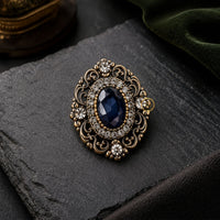 Vintage Inspired Blue Gemstone Filigree Brooch Pin