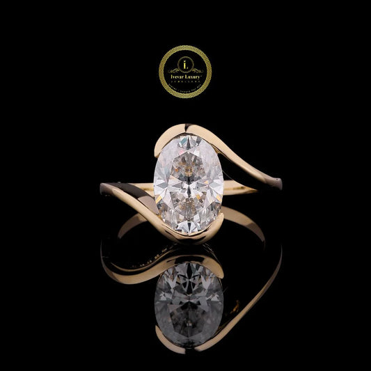 3 CT Oval Cut Lab Grown Diamond Bypass Engagement Ring in Yellow Gold