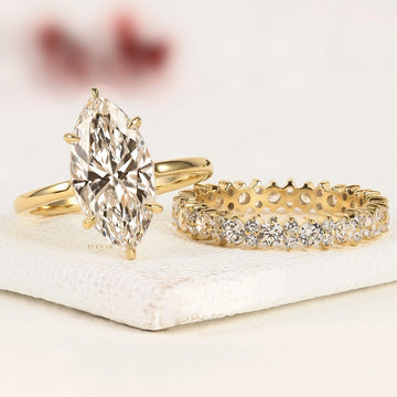 3.00 CT Marquise Cut Lab Grown Diamond Bridal Set Solitaire Elegance And Eternity Band Brilliance
