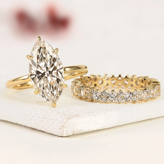 3.00 CT Marquise Cut Lab Grown Diamond Bridal Set Solitaire Elegance And Eternity Band Brilliance