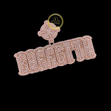 Custom Moissanite "Barrgtta" Nameplate Pendant VVS Rose Gold Iced Out Baguette Diamond Statement Jewelry By Ivevar