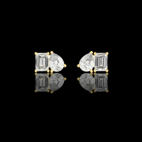 2.00 CT Modern Lab Grown Diamond Stud Earrings Featuring Emerald Cut and Pear Cut Duo