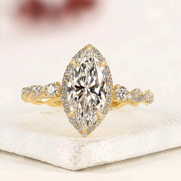3.50 CT Marquise Cut Halo Moissanite Diamond Ring Twisted Gold Elegance with Brilliance