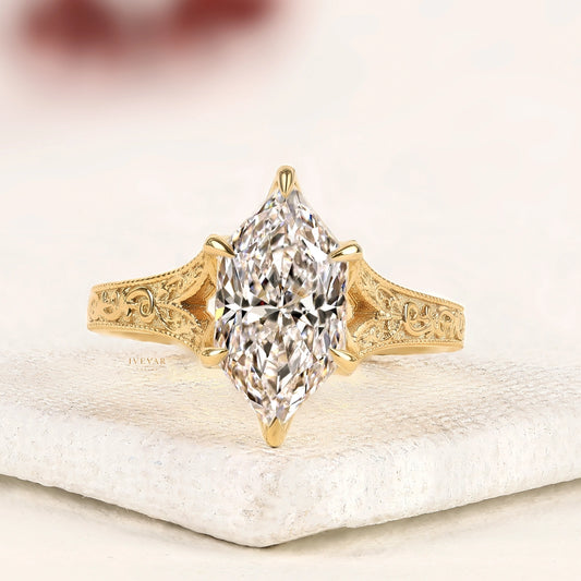 2.50 TCW Ivevar Vintage Marquise Cut Lab Grown Diamond Engagement Ring in 18K Yellow Gold