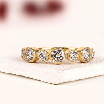 Round Cut Moissanite Diamond Half Eternity Wedding Stacking Band