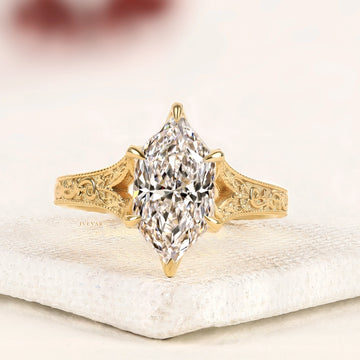 2.50 TCW Ivevar Vintage Marquise Cut Moissanite Diamond Engagement Ring in 18K Yellow Gold