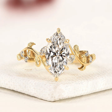3.00 CT Nature-Inspired Marquise Cut Lab Grown Diamond Engagement Ring in Yellow Gold