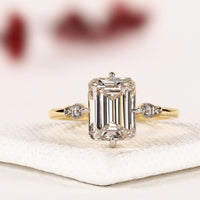 Emerald Cut Lab Grown Side Diamond Solitaire Engagement Ring