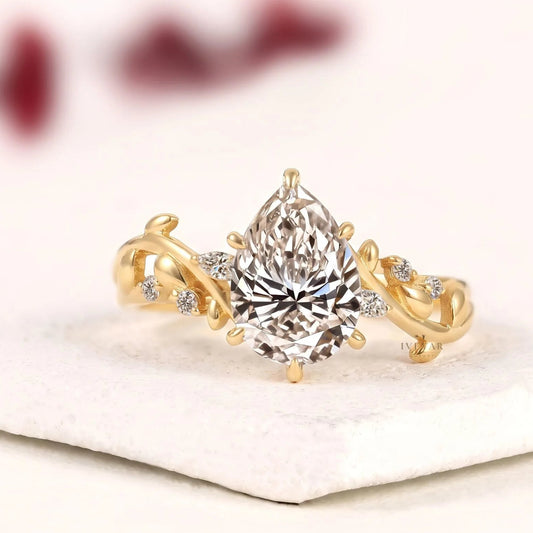 Nature Inspire Pear Cut Lab Grown Diamond Engagement Ring