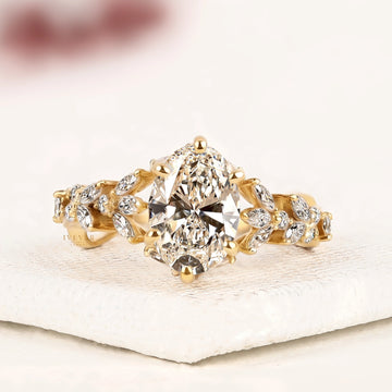Oval Cut Lab Grown Diamond Floral Vine Engagement Ring