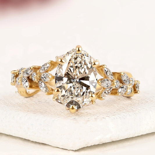 Oval Cut Lab Grown Diamond Floral Vine Engagement Ring