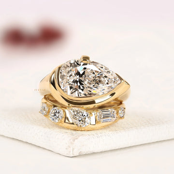 Pear Cut Lab Grown Diamond Bridal Ring Set with Mixed Cut Band