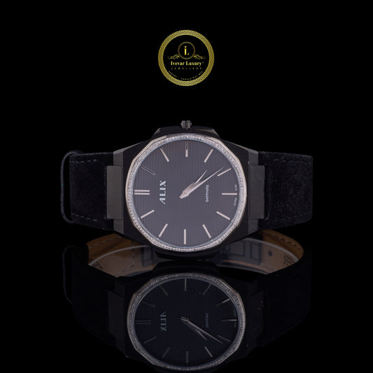 Midnight Black Crystal Bezel Diamond Luxury Timepiece Watch