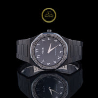 Sleek Minimalist Diamond Bezel Arabic Dial Studded Steel Watch