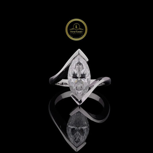 Marquise 3 CT Cut Twist Solitaire Lab Grown Diamond Engagement Ring in White Gold By Ivevar
