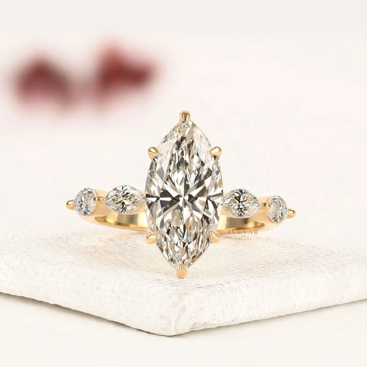 Marquise Cut Pave Moissanite Diamond Engagement Ring
