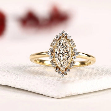 Marquise Cut Halo Lab Grown Diamond Engagement Ring