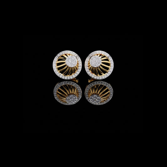 0.38 TCW Elegant Radiant Sunburst Lab Grown Stud Earrings with Gold Detailing and Sparkling Diamond Cluster