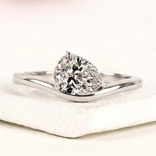 1.00 CT Minimal Pear Cut Moissanite Statement Ring for Women By Ivevar