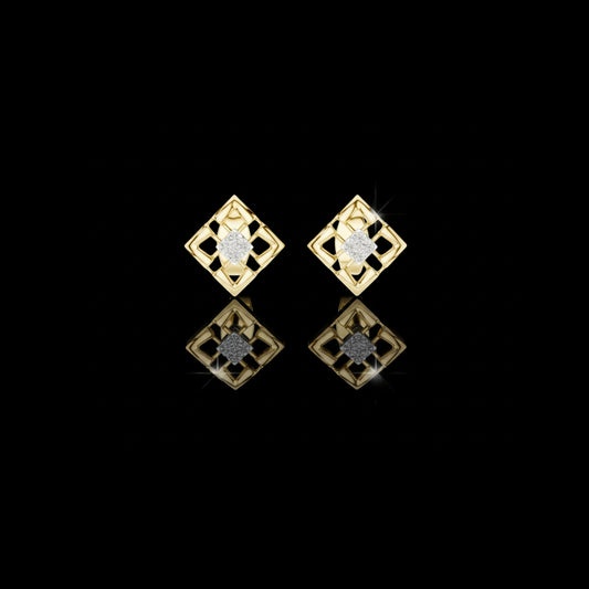 0.048 TCW Architectural Geometric Lab Round Diamond Frame Stud Earrings with Floating Accents