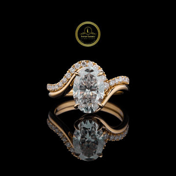 Oval Cut  3 CT  Moissanite Ring with Twisted Band in Gold By Ivevar