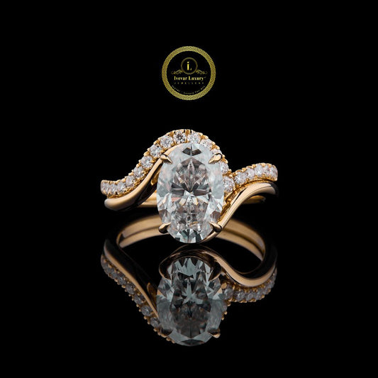 Oval Cut  3 CT  Moissanite Ring with Twisted Band in Gold By Ivevar