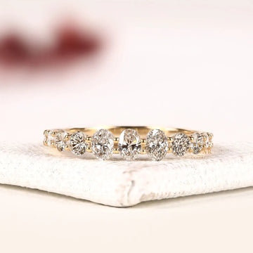 Oval Cut Moissanite Diamond Half Eternity Wedding Band