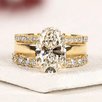 Oval Cut Lab Grown Diamond Bridal Ring Set with Pave Bands