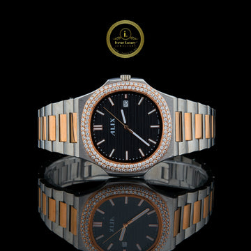 Two-Tone Diamond Bezel Black Dial Sports Watch