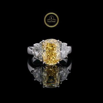 Premium 5.00 CT Cushion Cut Yellow Moissanite Diamond Engagement Ring By Ivevar