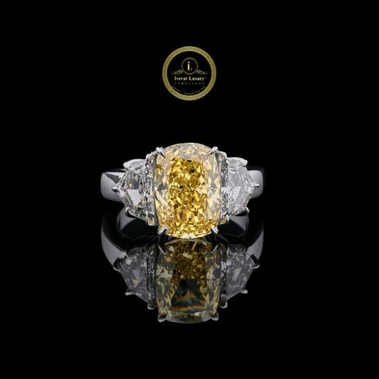 Premium 5.00 CT Cushion Cut Yellow Moissanite Diamond Engagement Ring By Ivevar