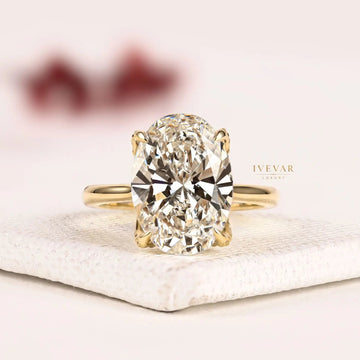 Hidden Halo Setting Oval Cut Moissanite Engagement Ring