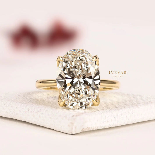 Hidden Halo Setting Oval Cut Moissanite Engagement Ring