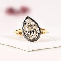 Black Bezel Pear Cut Lab Grown Diamond Solitaire Engagement Ring