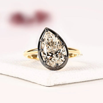 Black Bezel Pear Cut Lab Grown Diamond Solitaire Engagement Ring